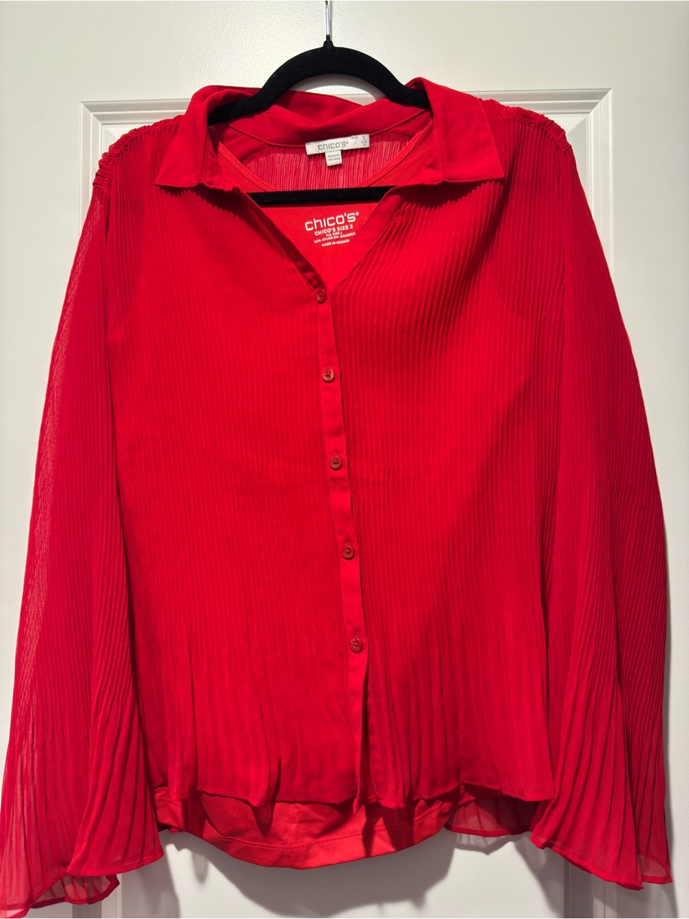 Chico's Bright Red Pleated Button-Front Blouse